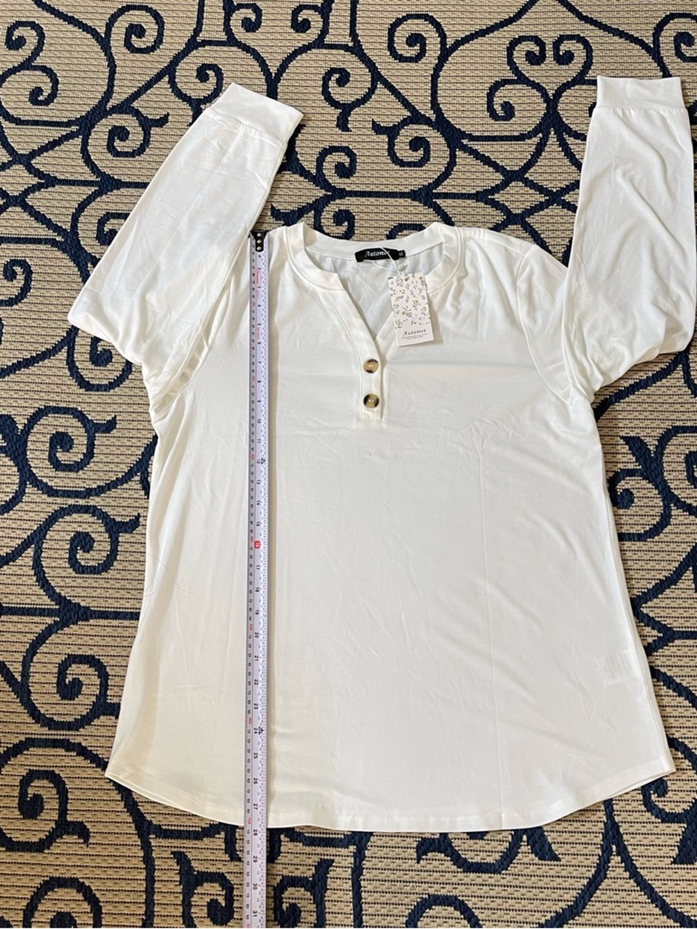 Women's Cream Long Sleeve Notch-Neck Henley with Button Placket - Picture 5 of 12